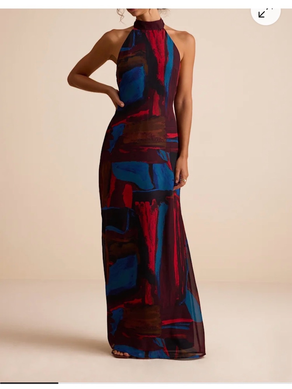 Solayne Burgundy Multi Abstract Strappy Halter Maxi Dress - Picture 6 of 7